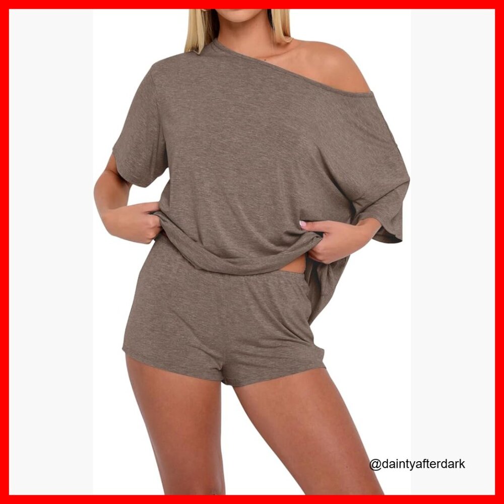 Off Shoulder Polyester Blend Pajama Set Lounge Sl… - image 1